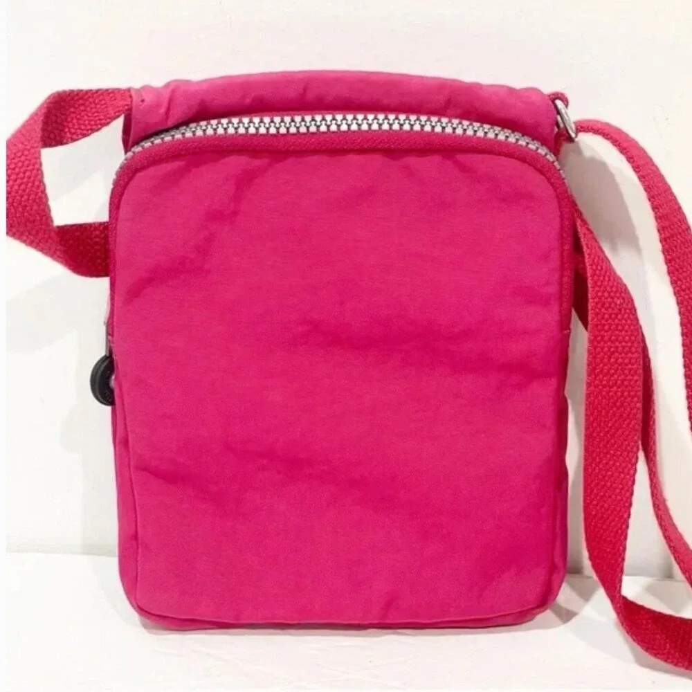 Kipling Pink Crinkle Nylon Crossbody Bag Mini Messenger Travel Shoulder Bag
